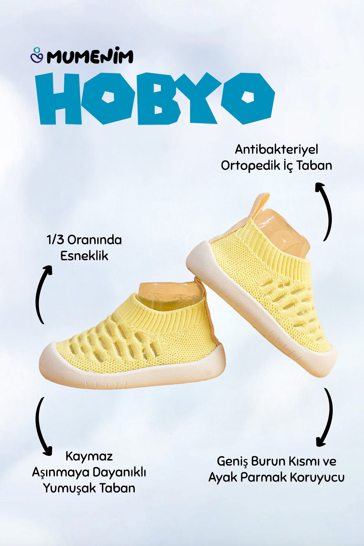 Hobyo Unisex Çocuk&bebek Esnek, Kaymaz Ortopedik Taban Sarı Ilk Adım Ayakkabısı