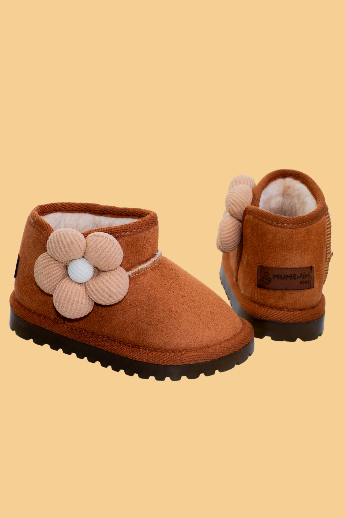 Minto Pro Light Işıklı Barefoot Kaymaz Taban İçi Kürklü Taba Süet Kışlık Kar Botu