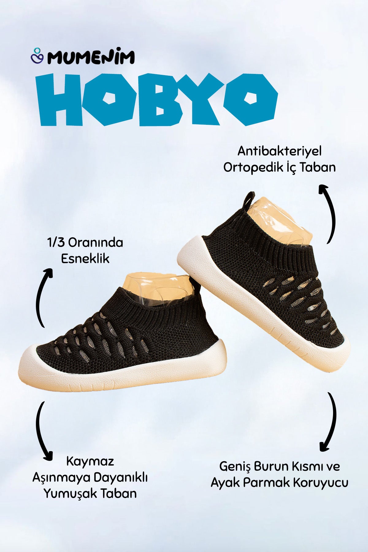 Hobyo Erkek Çocuk&Bebek Esnek, Kaymaz Ortopedik Taban Siyah İlk Adım Ayakkabısı