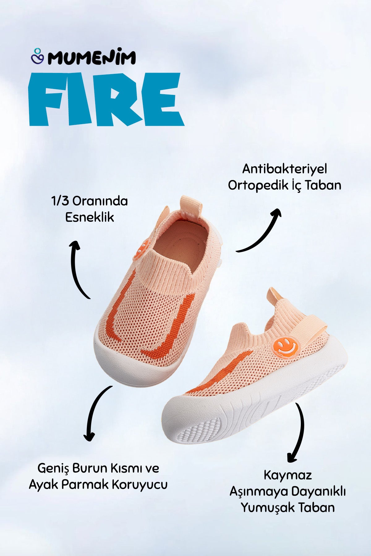 Fire Erkek/Kız Bebek&Çocuk Esnek, Rahat Kaymaz Ortopedik Taban Pembe İlk Adım Ayakkabısı/Sneaker