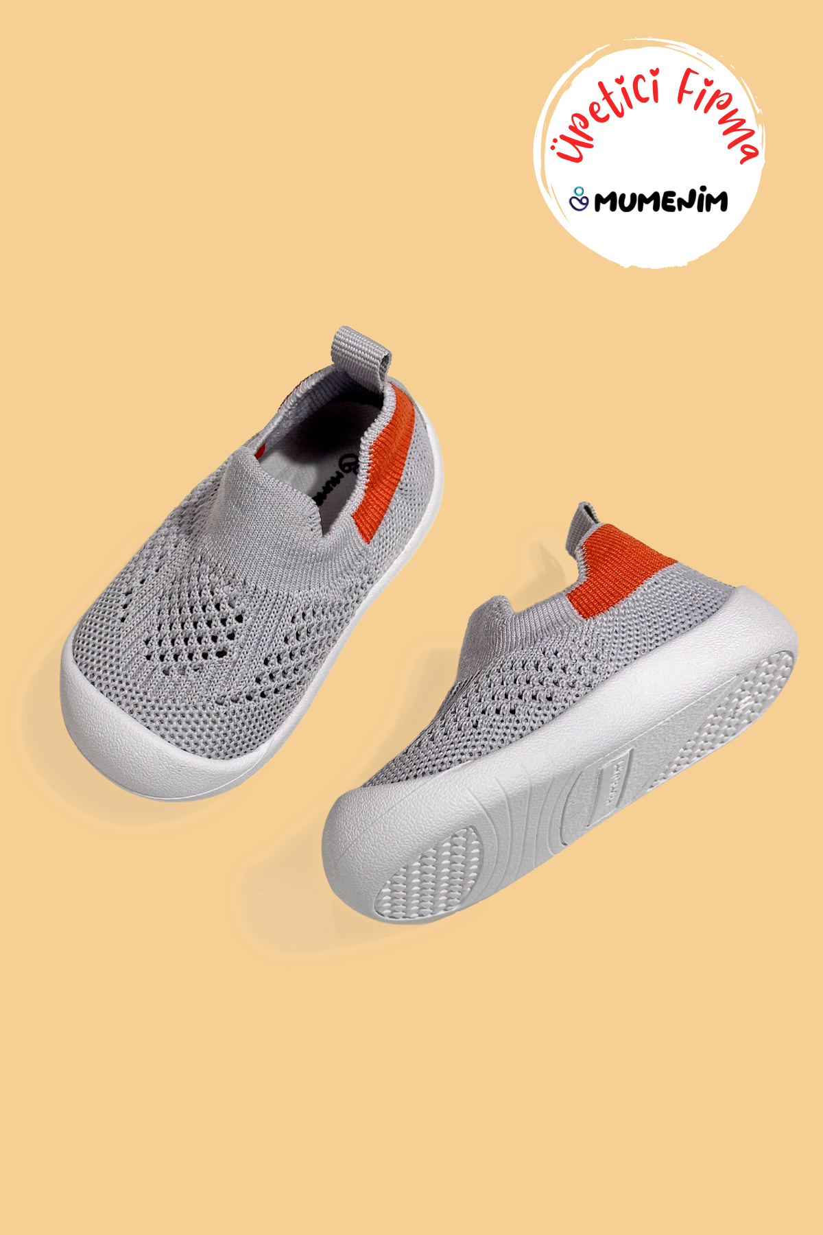 Luuq Bebek  Çocuk Esnek Barefoot Yumuşak Taban Gri Turuncu İlk Adım Spor Ayakkabısı Spor Sneaker