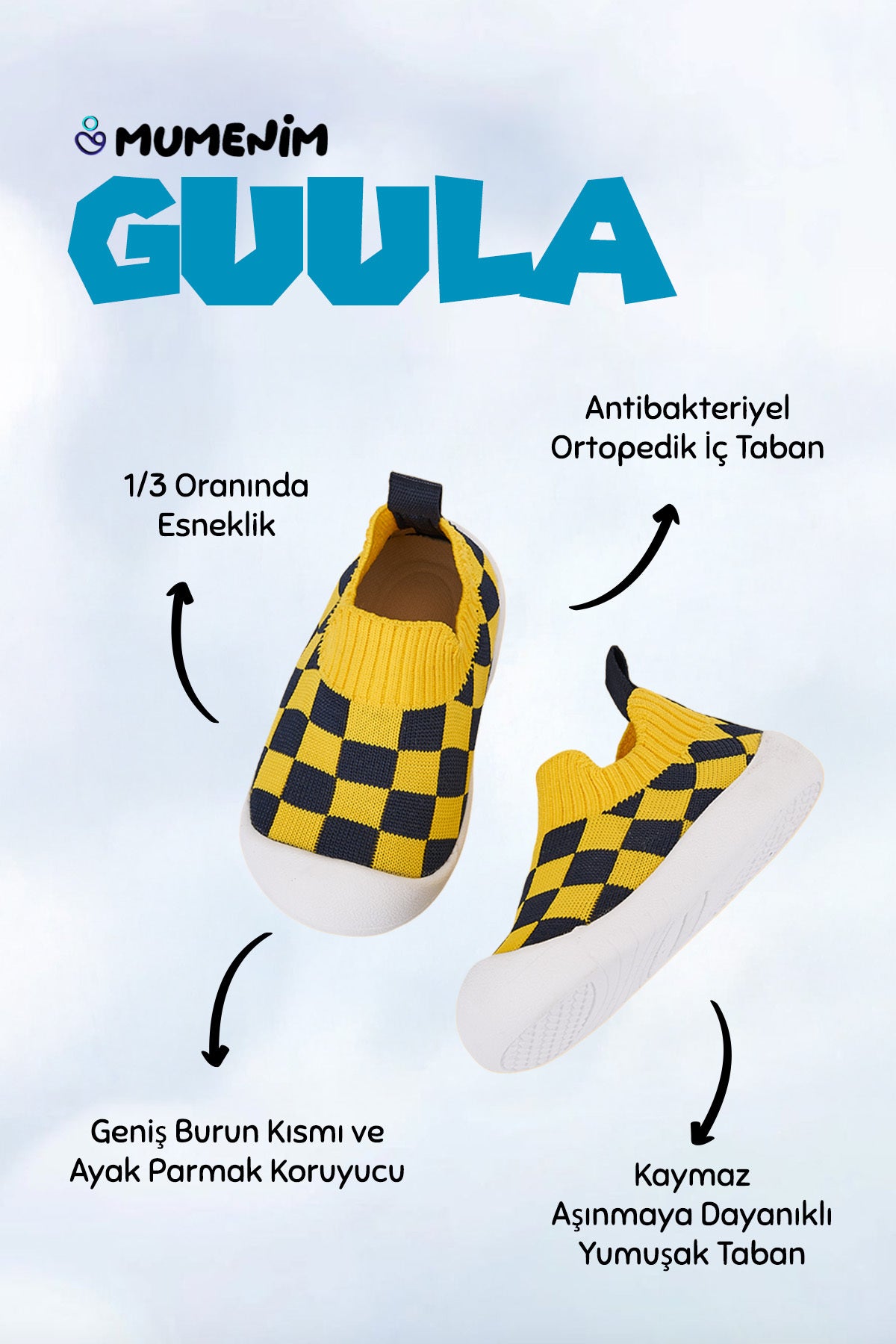 Guula Taraftar Bebek Çocuk Sarı Lacivert Esnek Kaymaz Ortopedik Taban Ilk Adım Spor Ayakkabısı