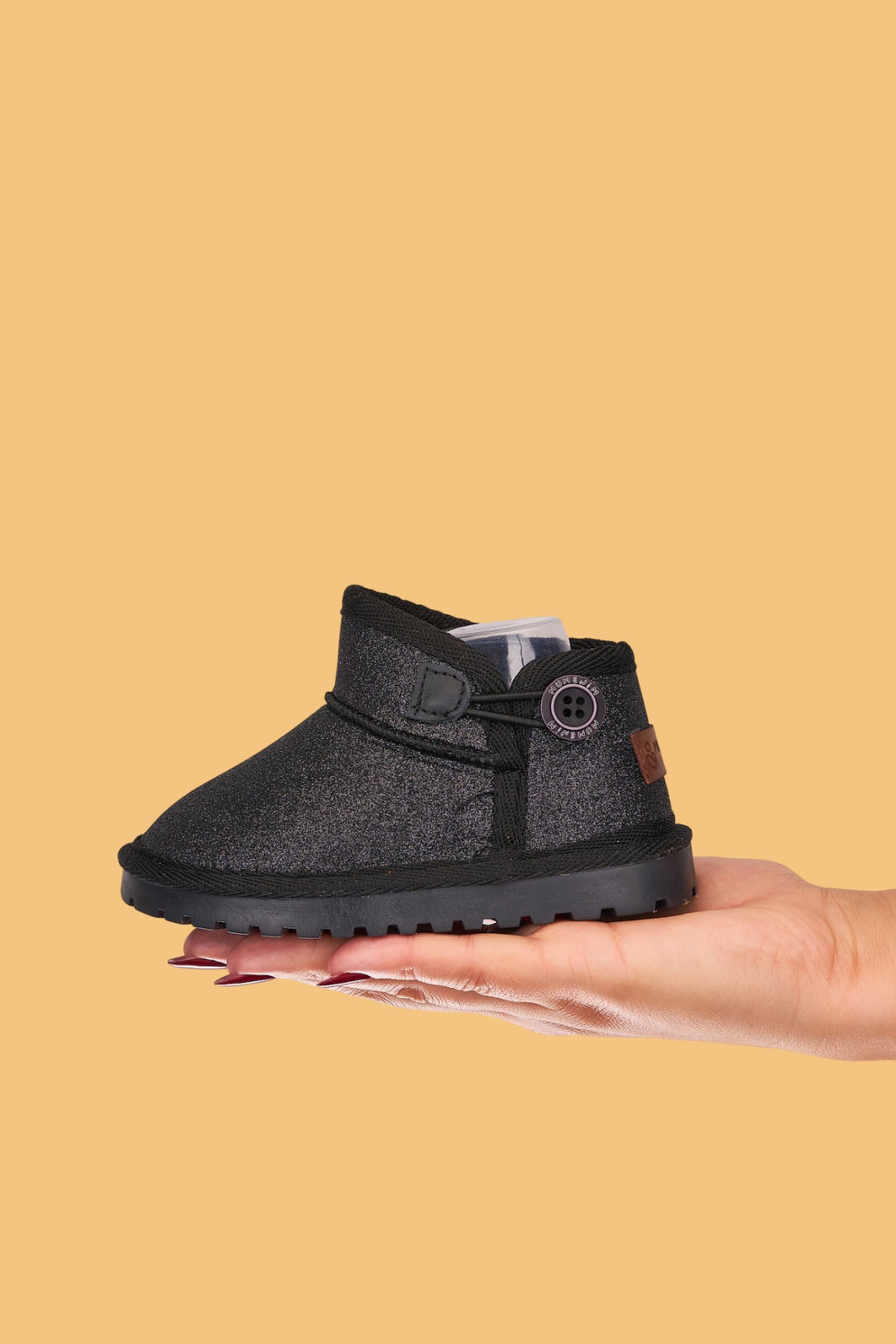 Aurora Kız Çocuk ve Bebek Simli Siyah Bot - Ortopedik Kaymaz Taban Sıcak Tutan Rahat Kışlık Kar Botu