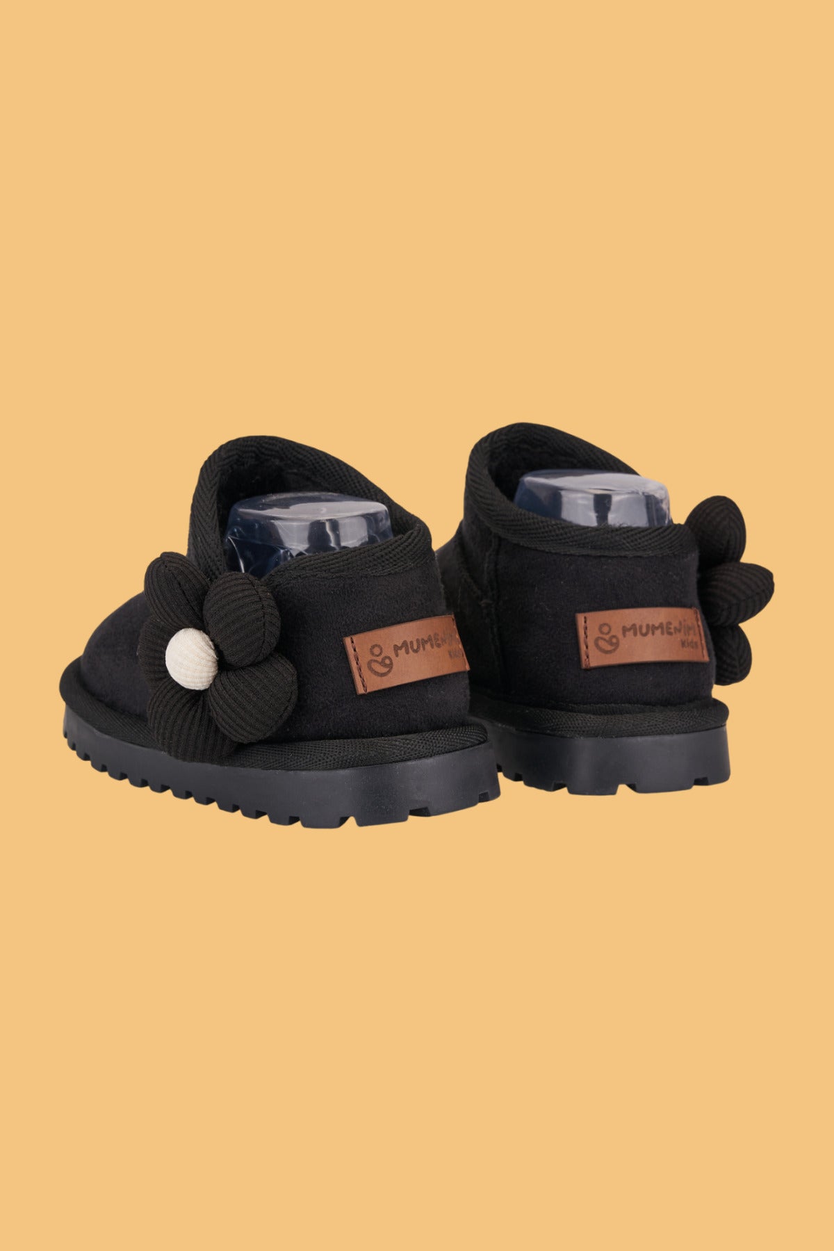 Minto Kız Çocuk ve Bebek Siyah Bot - Süet Ortopedik Kaymaz Taban Kışlık Kar Botu Kürklü Çiçek Figür