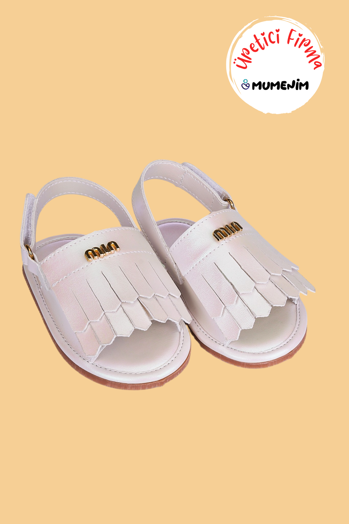 Willi Beyaz Cilt Barefoot Kaymaz Taban Cırtlı Kolay Giyilebilir ilk Adım Çocuk Püsküllü Sandalet
