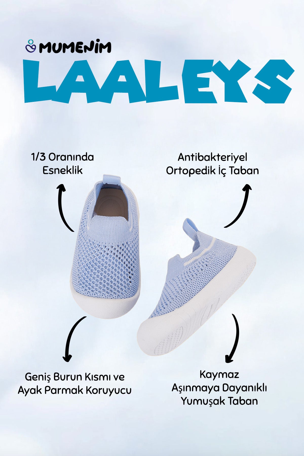 Laaleys Unisex Bebek&çocuk Kaymaz Ortopedik Taban Mavi Ilk Adım Ayakkabısı Spor Sneaker