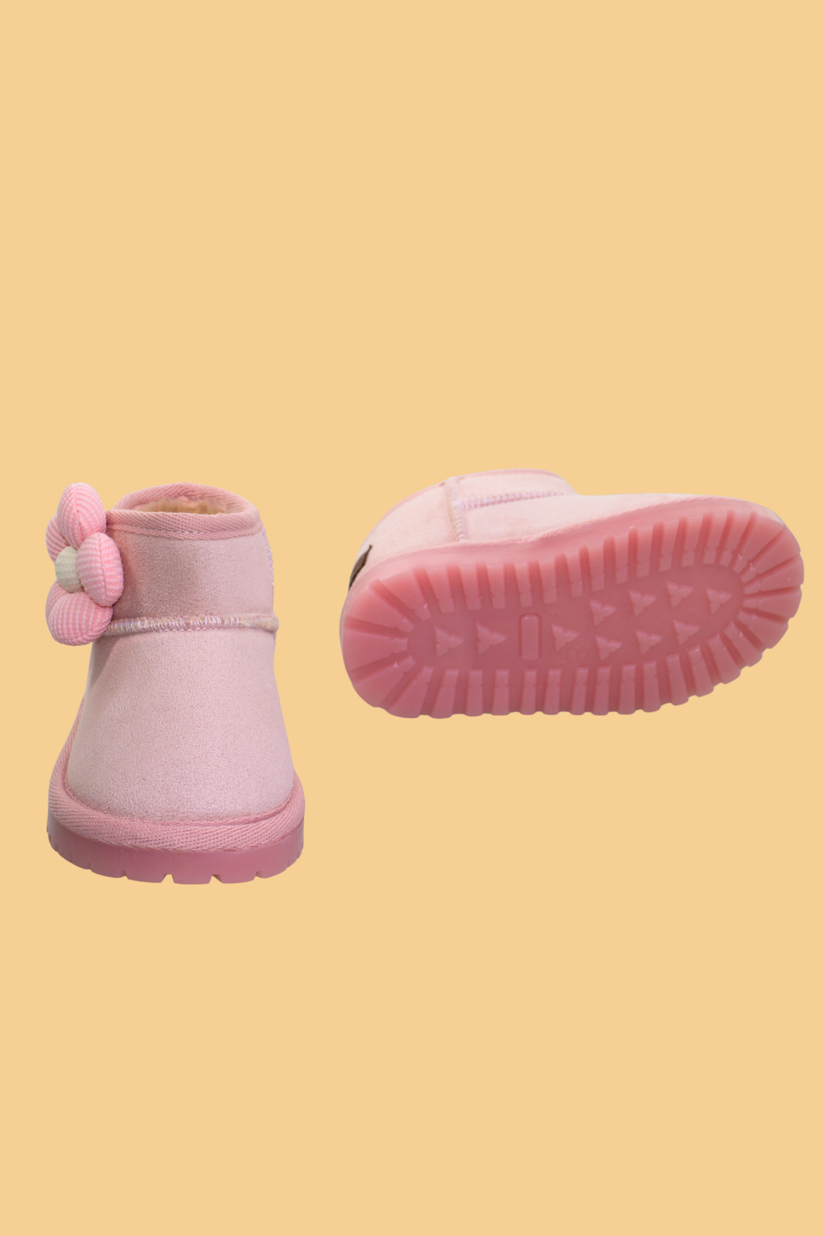 Minto Pro Light Işıklı Barefoot Kaymaz Taban İçi Kürklü Pembe Süet Kışlık Kar Botu