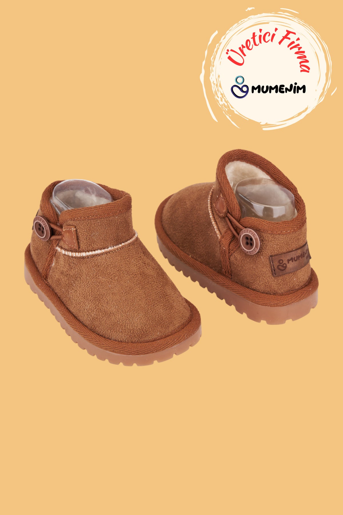 Unisex Çocuk Bebek Botu Ortopedik Kaymaz Taban İçi Kürklü Süet Kışlık Kar Botu Taba