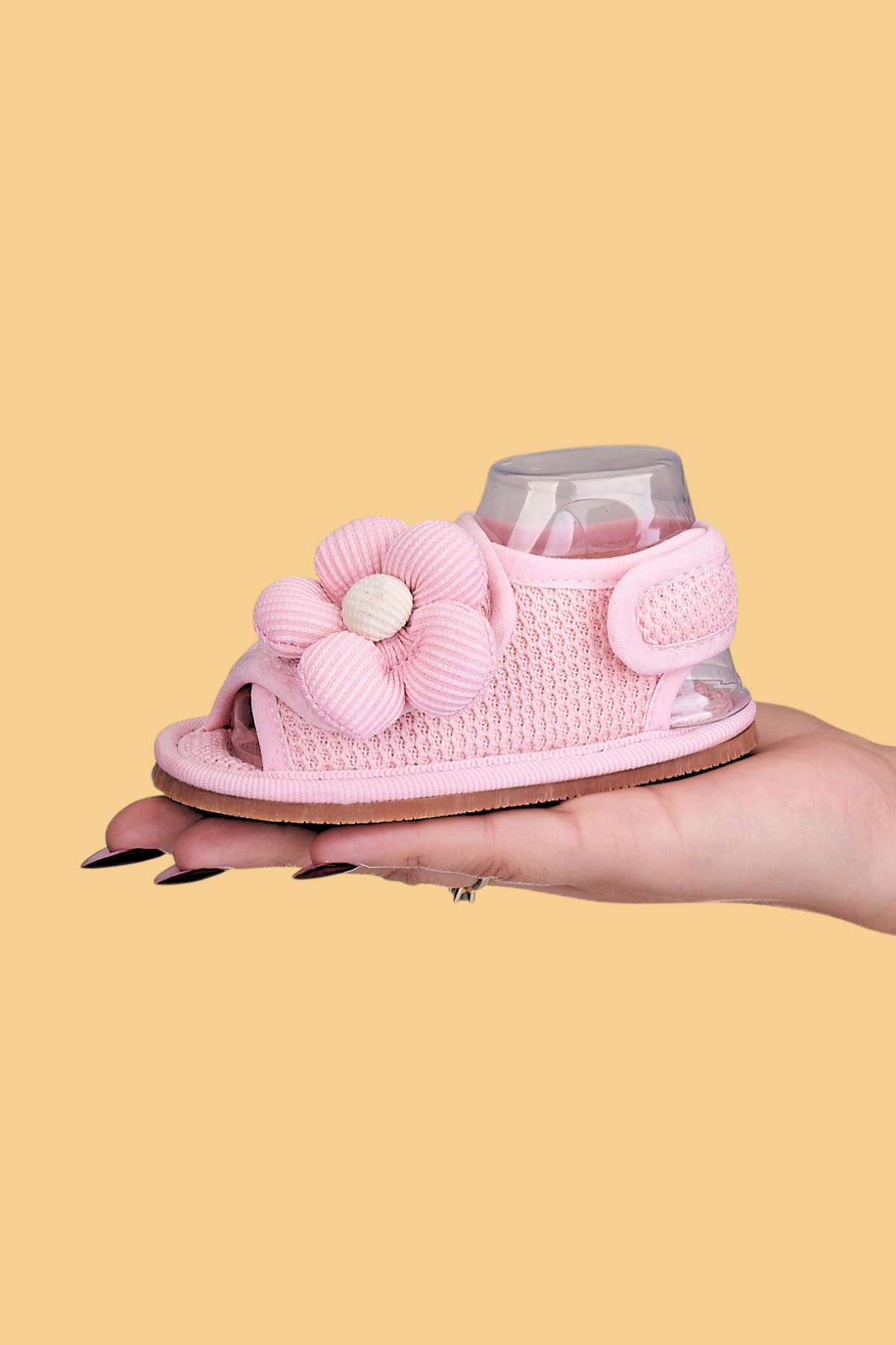 Suve Pembe İlk adım, Çocuk Kaymaz Barefoot Taban Kolay giyilebilir Cırtlı Çiçekli Sandalet
