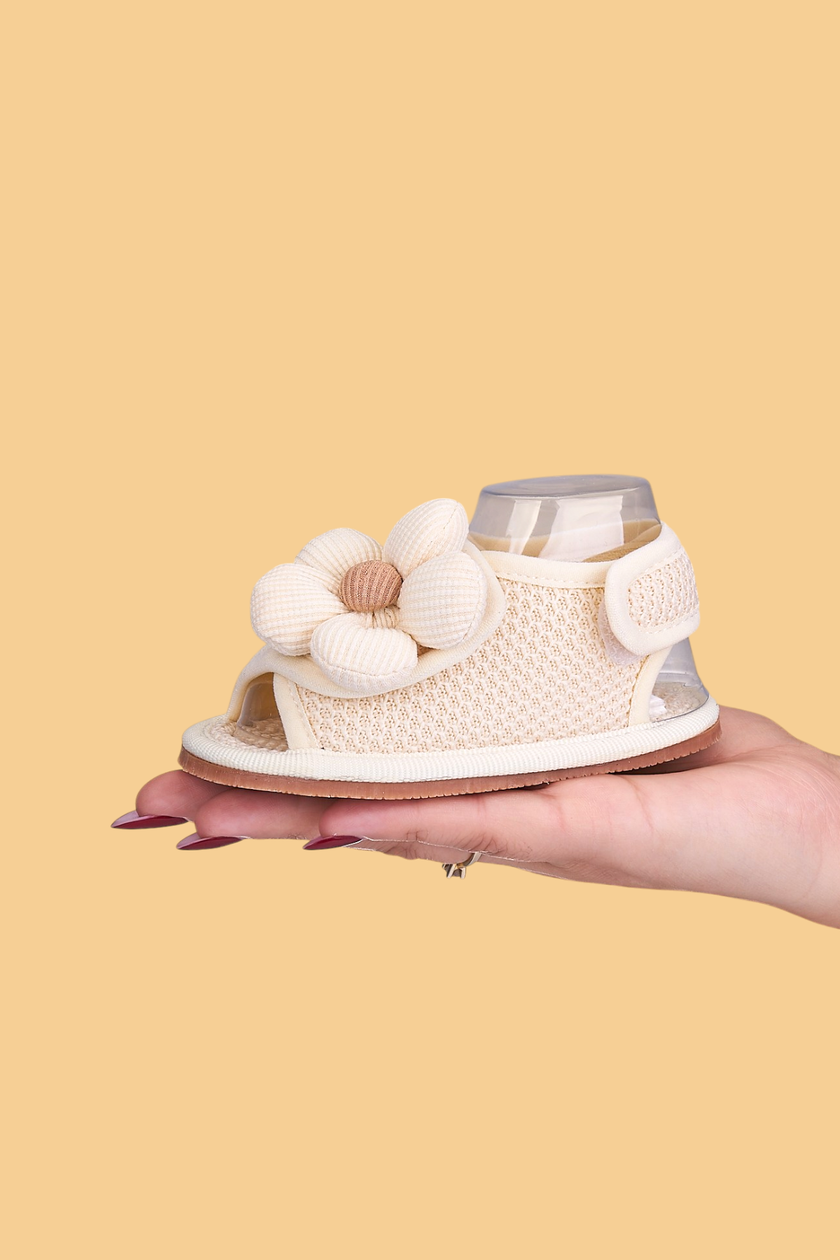 Suve Bej İlk Adım Çocuk Kaymaz Barefoot Taban Kolay giyilebilir Cırtlı Çiçekli Sandalet