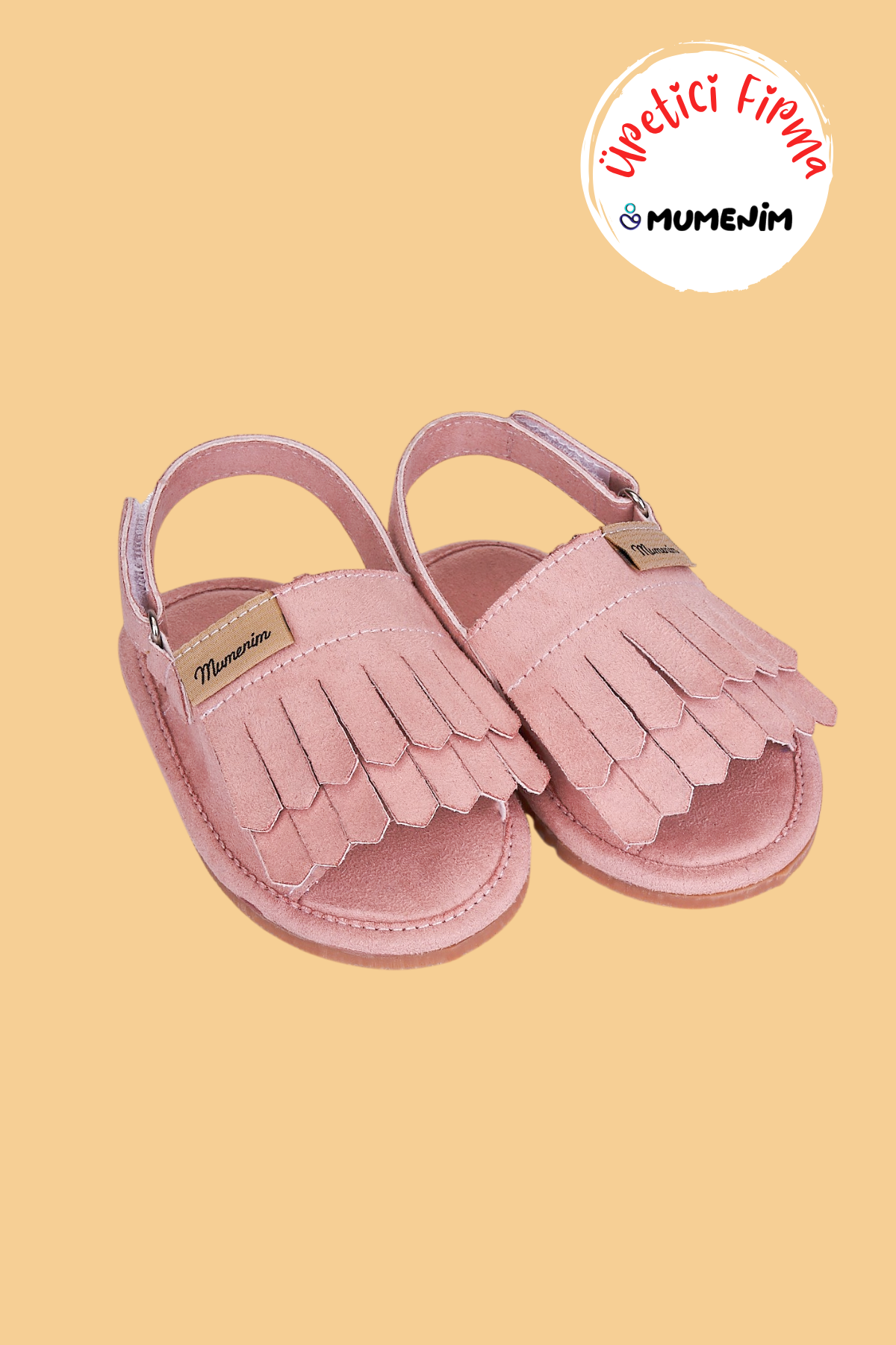 Willi Pembe Süet Barefoot Kaymaz Taban Cırtlı Kolay Giyilebilir ilk Adım Çocuk Püsküllü Sandalet