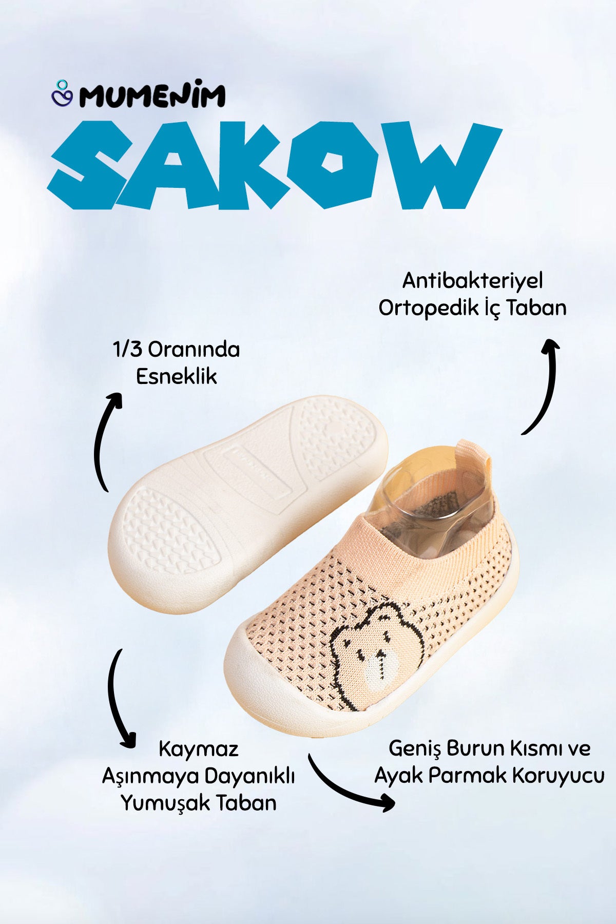 Sakow Kız Çocuk Bebek Ortopedik Esnek, Rahat Hafif Kaymaz Taban Pembe Ilk Adım Spor Ayakkabı