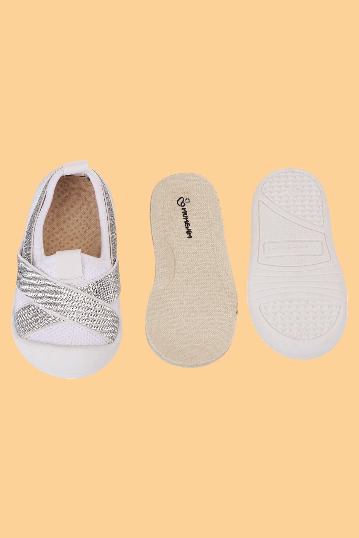 Bitaale Kız Bebek&Çocuk Bağcıksız, Yumuşak, Ortopedik Kaymaz Taban Beyaz İlk Adım Ayakkabısı Sneaker