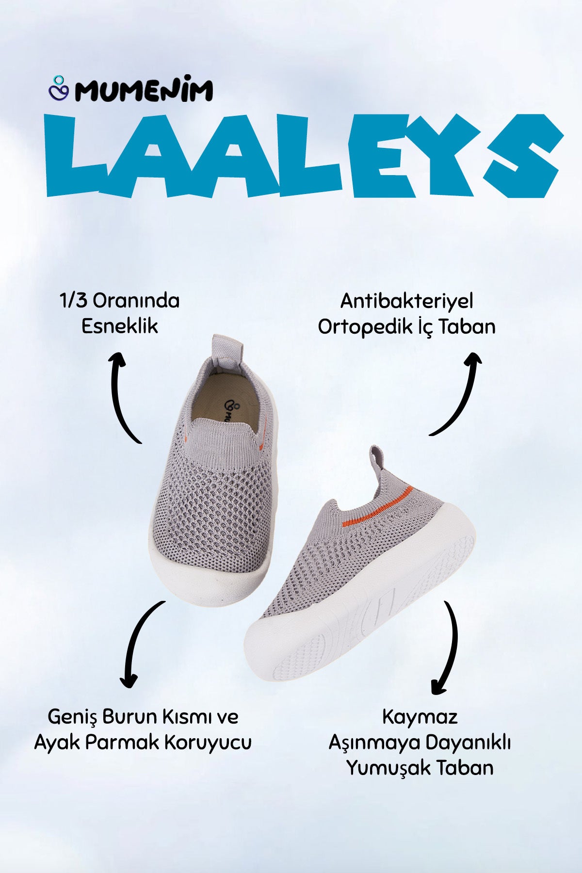 Laaleys Unisex Bebek&çocuk Kaymaz Ortopedik Taban Mavi Ilk Adım Ayakkabısı Spor Sneaker