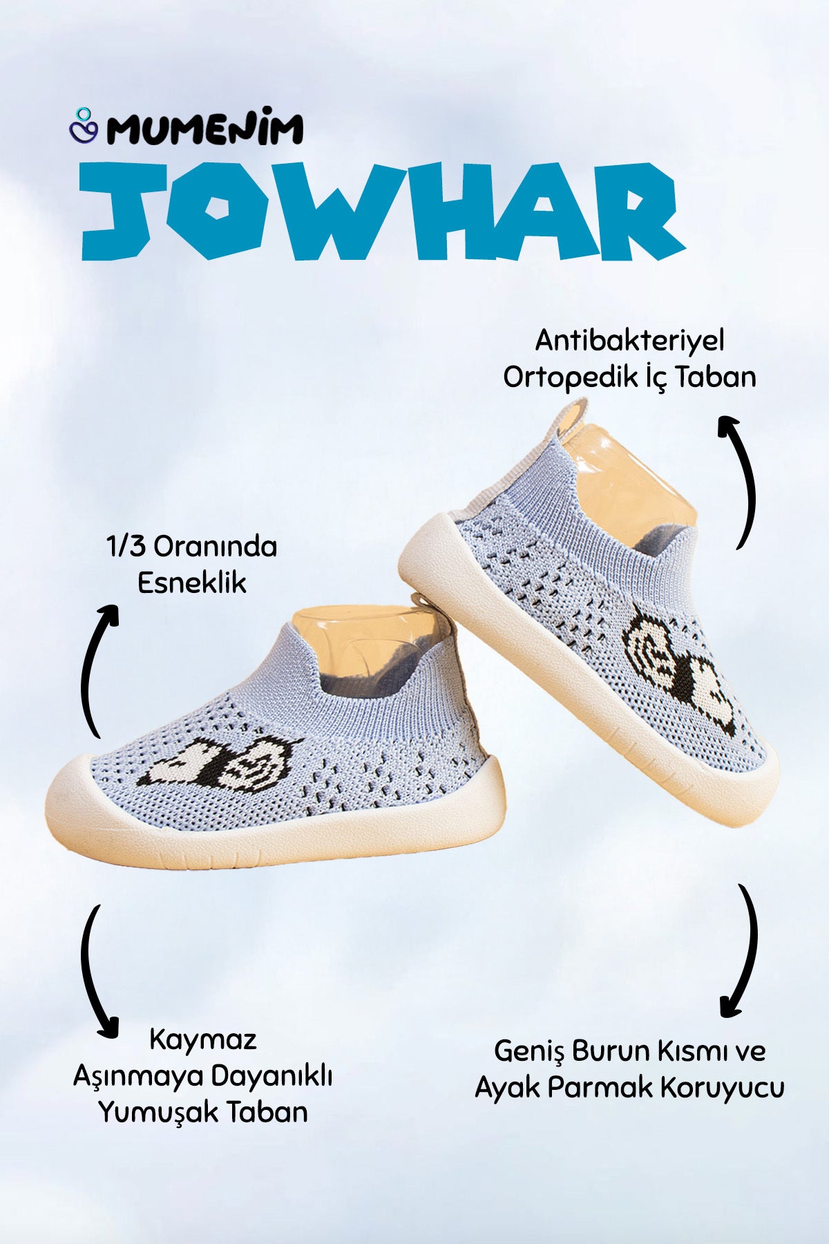 Jowhar Unisex Çocuk&bebek Esnek, Figürlü, Yumuşak Kaymaz Ortopedik Taban Mavi Ilk Adım Spor Ayakkabı
