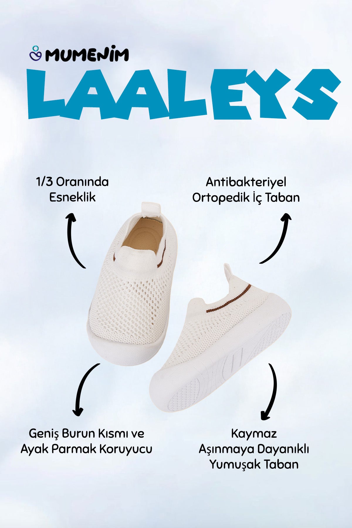 Laaleys Unisex Bebek&çocuk Kaymaz Ortopedik Taban Mavi Ilk Adım Ayakkabısı Spor Sneaker