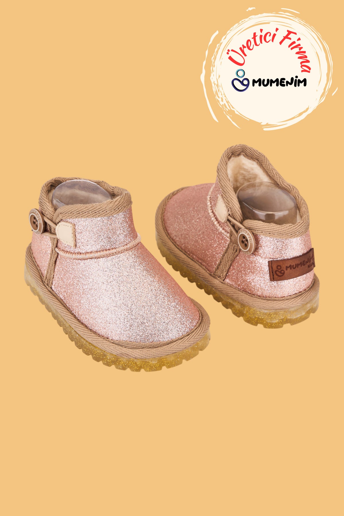 Aurora Kız Çocuk ve Bebek Simli Altın Bot | İçi Kürklü Ortopedik Kaymaz Taban Rahat Kışlık Bot