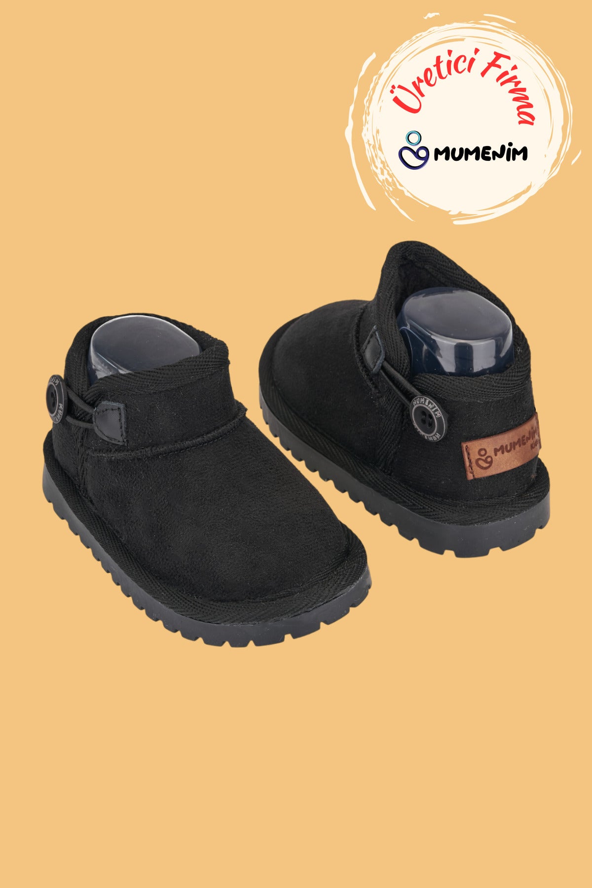 Unisex Çocuk Bebek Botu Ortopedik Kaymaz Taban İçi Kürklü Süet Kışlık Kar Botu Siyah