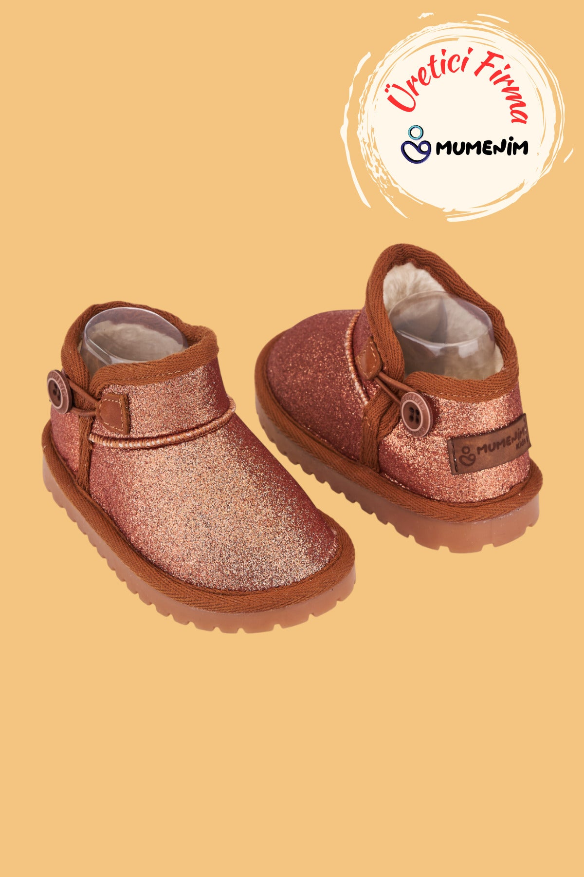 Aurora Kız Çocuk ve Bebek Simli Taba Bot - Ortopedik Kaymaz Taban Sıcak Tutan Rahat Kışlık Bot