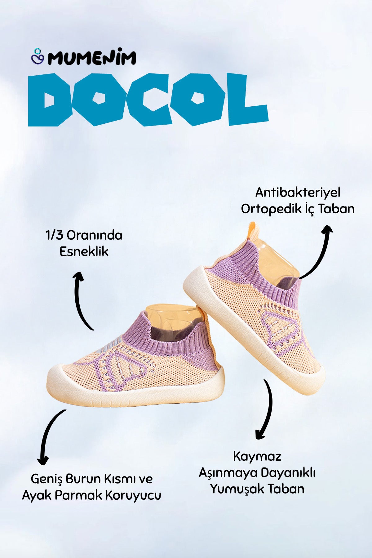 Docol Kız Çocuk Bebek Esnek, Rahat Ortopedik Taban Pembe Mor Günlük Ilk Adım Spor Ayakkabı Sneaker