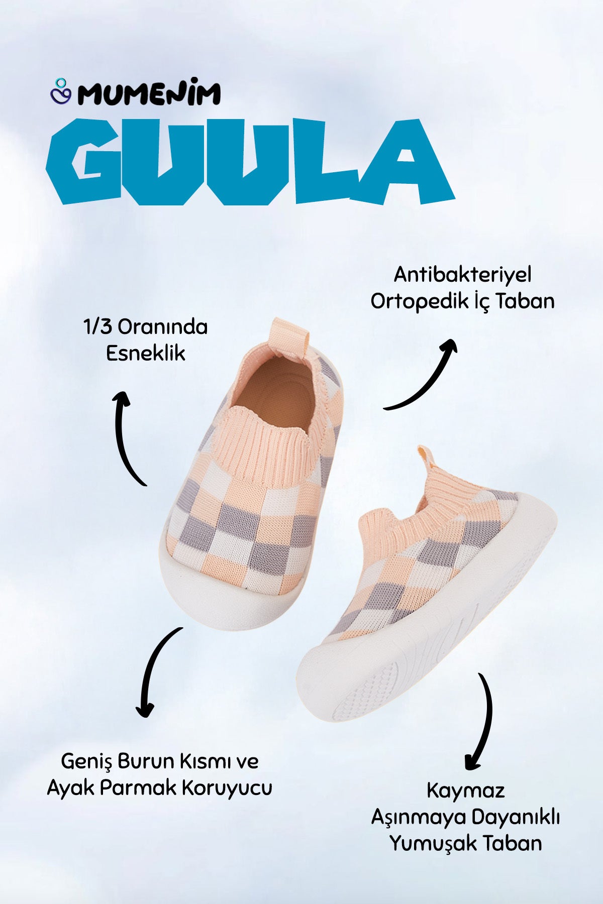 Guula Kız Bebek&Çocuk Pembe-Beyaz Rahat, Kaydırmaz Ortopedik Taban İlk Adım Ayakkabısı&Sneaker