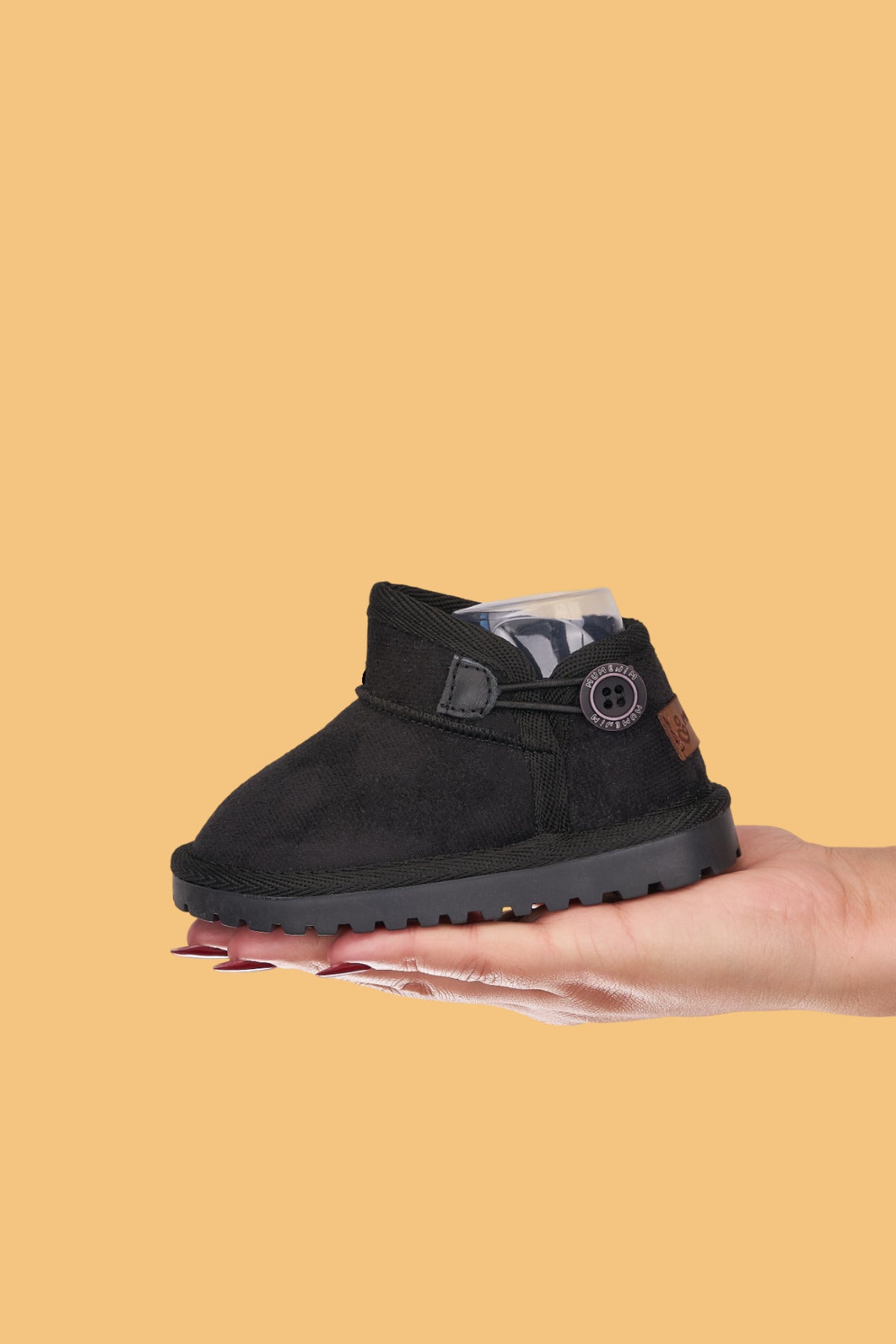 Unisex Çocuk Bebek Botu Ortopedik Kaymaz Taban İçi Kürklü Süet Kışlık Kar Botu Siyah