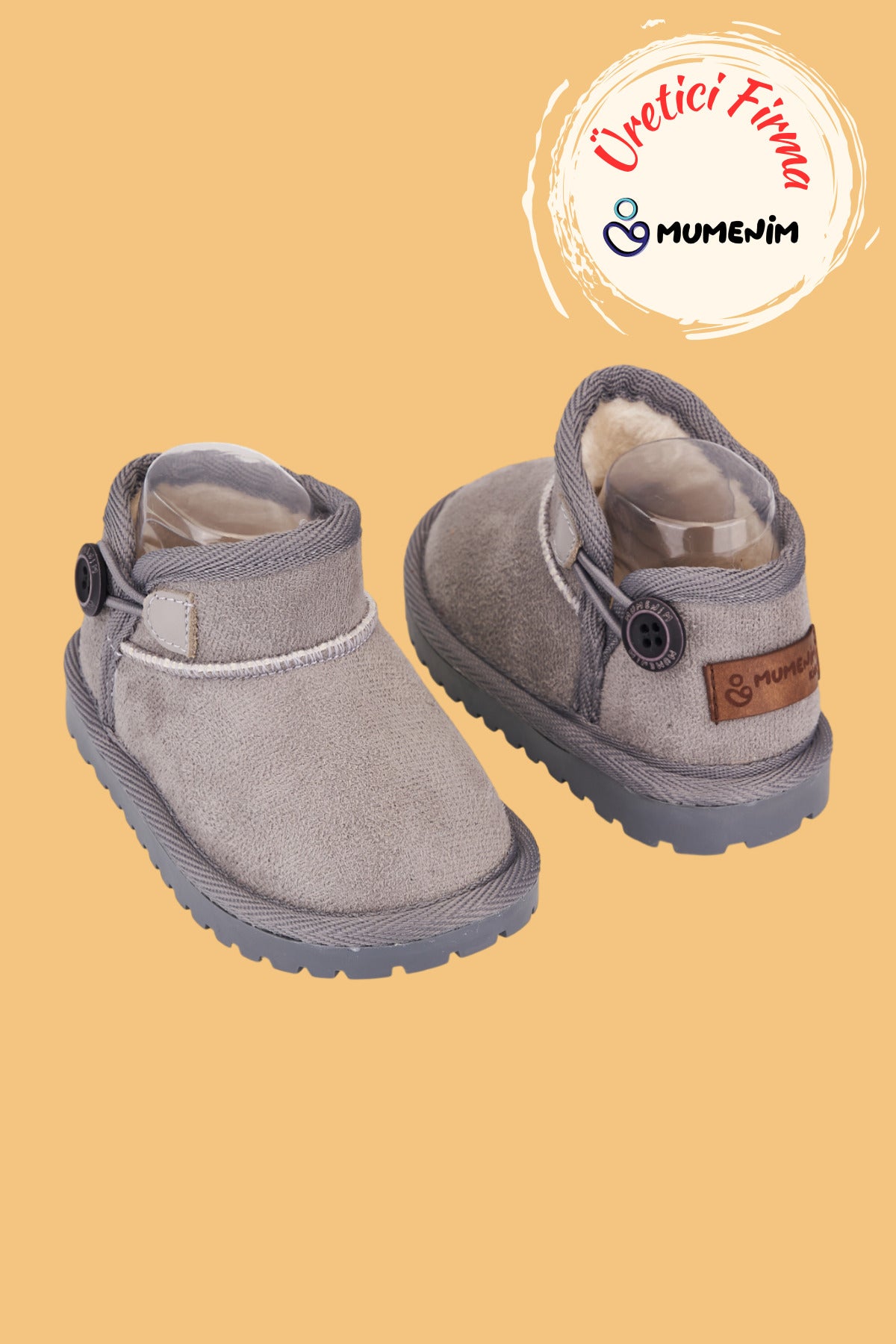 Kodiaq Unisex Çocuk Bebek Botu Ortopedik Kaymaz Taban İçi Kürklü Süet Kışlık Kar Botu Gri