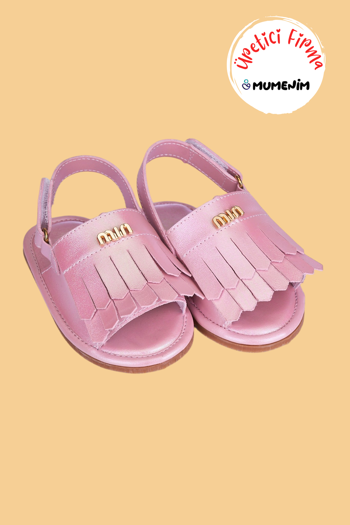 Willi Pembe Cilt Barefoot Kaymaz Taban Cırtlı Kolay Giyilebilir ilk Adım Çocuk Püsküllü Sandalet