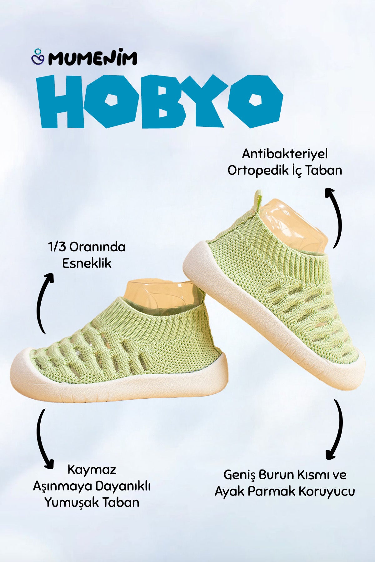 Hobyo Unisex Çocuk&bebek Esnek, Kaymaz Ortopedik Taban Yeşil Ilk Adım Ayakkabısı