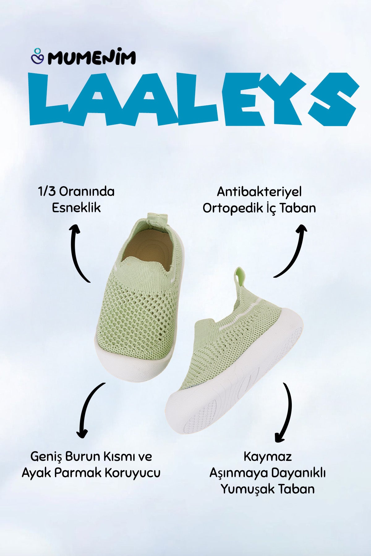 Laaleys Unisex Bebek&çocuk Kaymaz Ortopedik Taban Mavi Ilk Adım Ayakkabısı Spor Sneaker