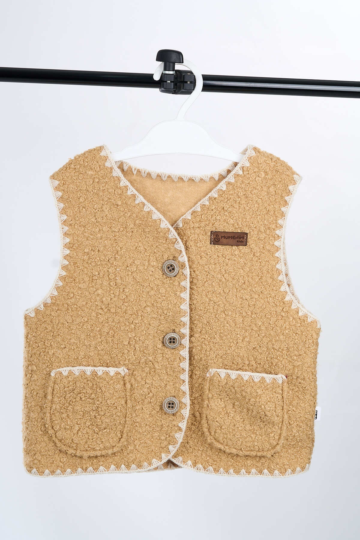 Peluş Dokulu Pamuklu Unisex Bebek Taba Yelek | Sıcak Tutucu, Düğmeli Günlük&Şık Kışlık Çocuk Yelek