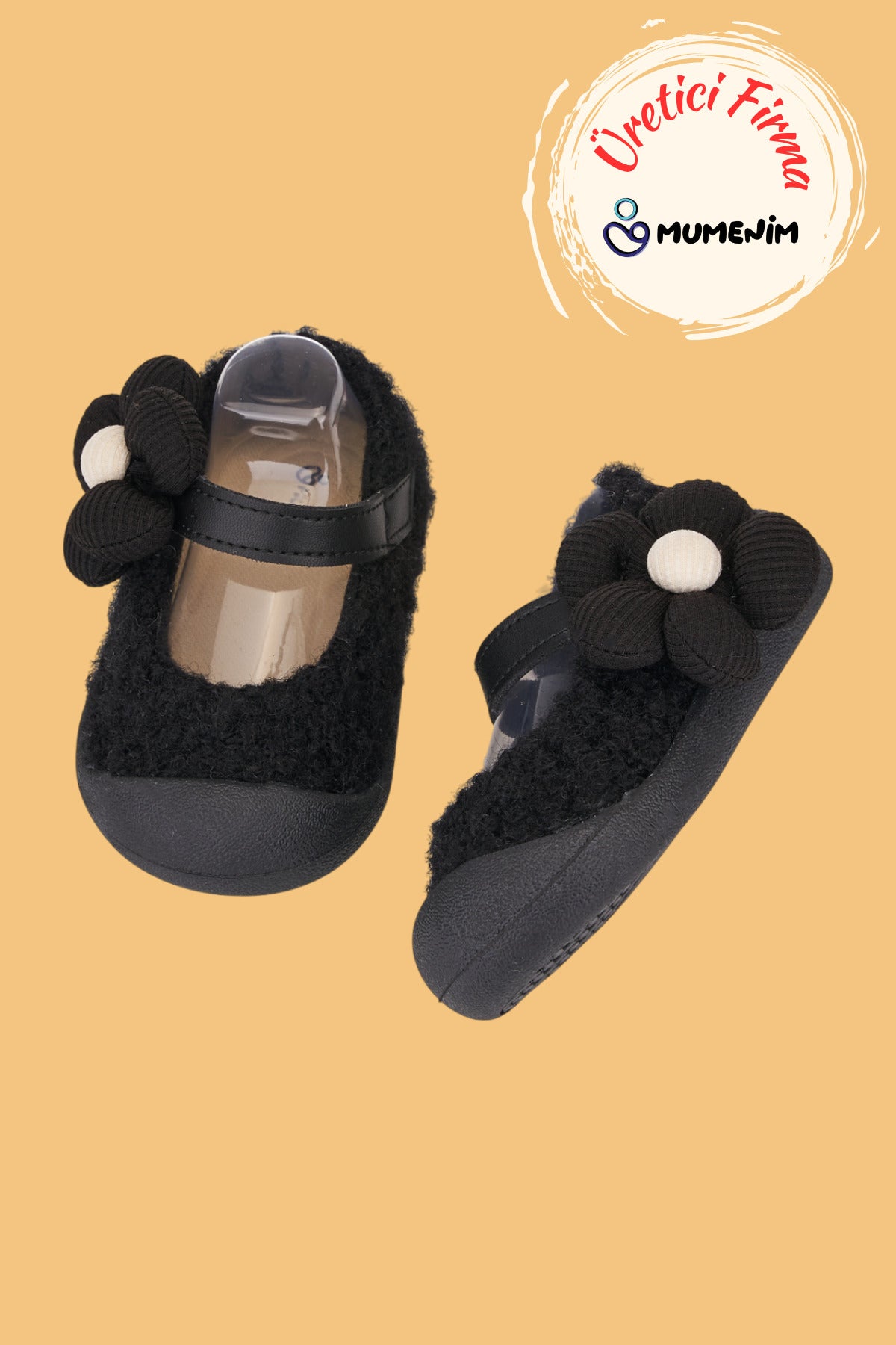 Lebom Kız Bebek Çocuk Siyah Ortopedik Kaymaz Taban Günlük Babet Ayakkabı - Esnek ve Rahat Kalıp