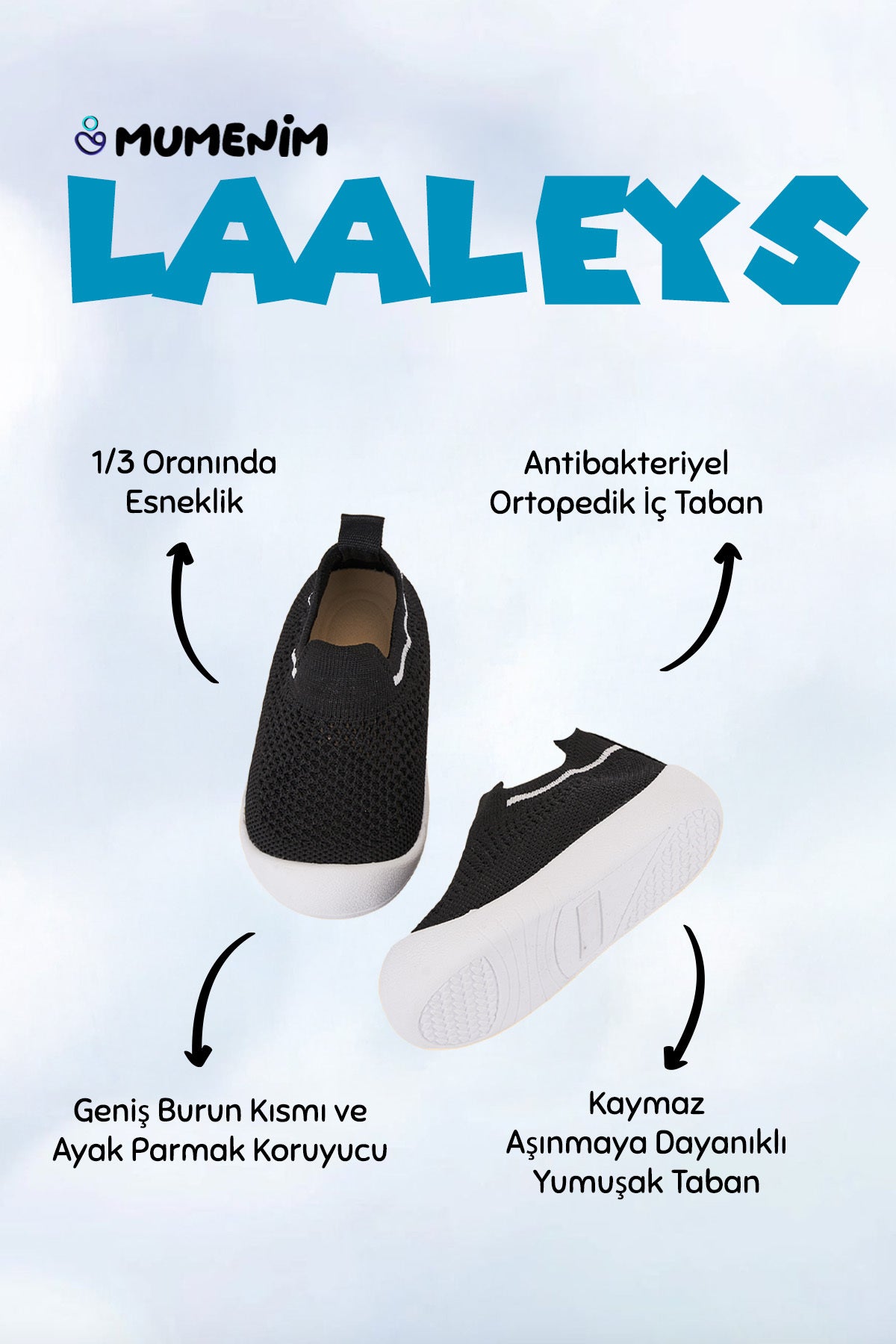 Laaleys Erkek Bebek&çocuk Kaymaz Ortopedik Taban Siyah Ilk Adım Ayakkabısı/spor Sneaker