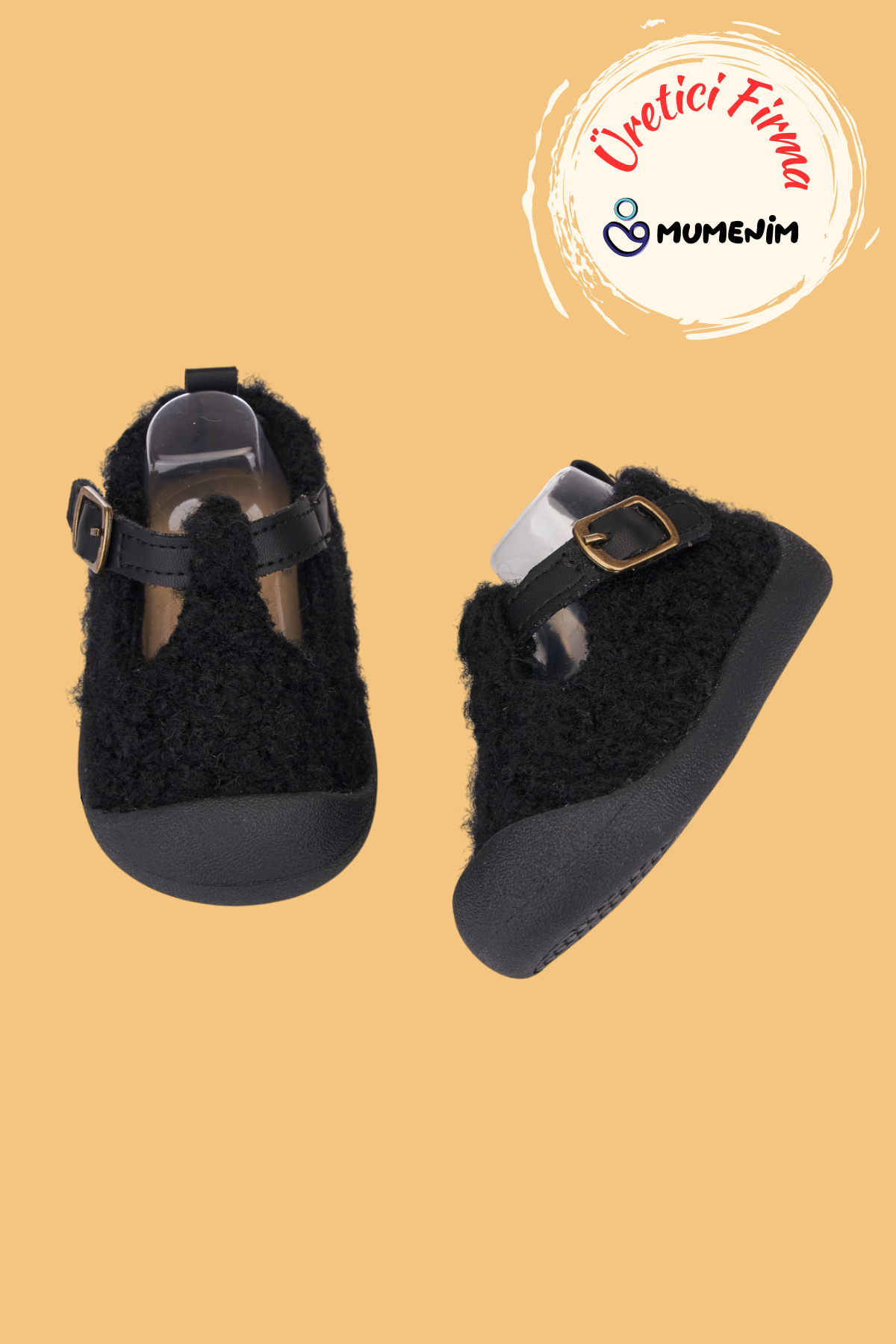 togosiyah-1 Togo Çocuk - Bebek Ortopedik Siyah Peluş Babet - Görsel 1